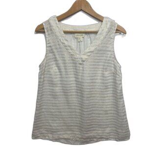 Lucy and Laurel Metallic Stripe Linen Tank Gold and White Size Small